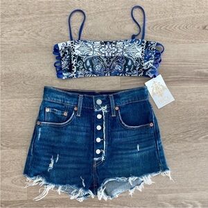 Becca Paisley Bandeau Bikini Swimsuit Top Strappy Back NWT Small